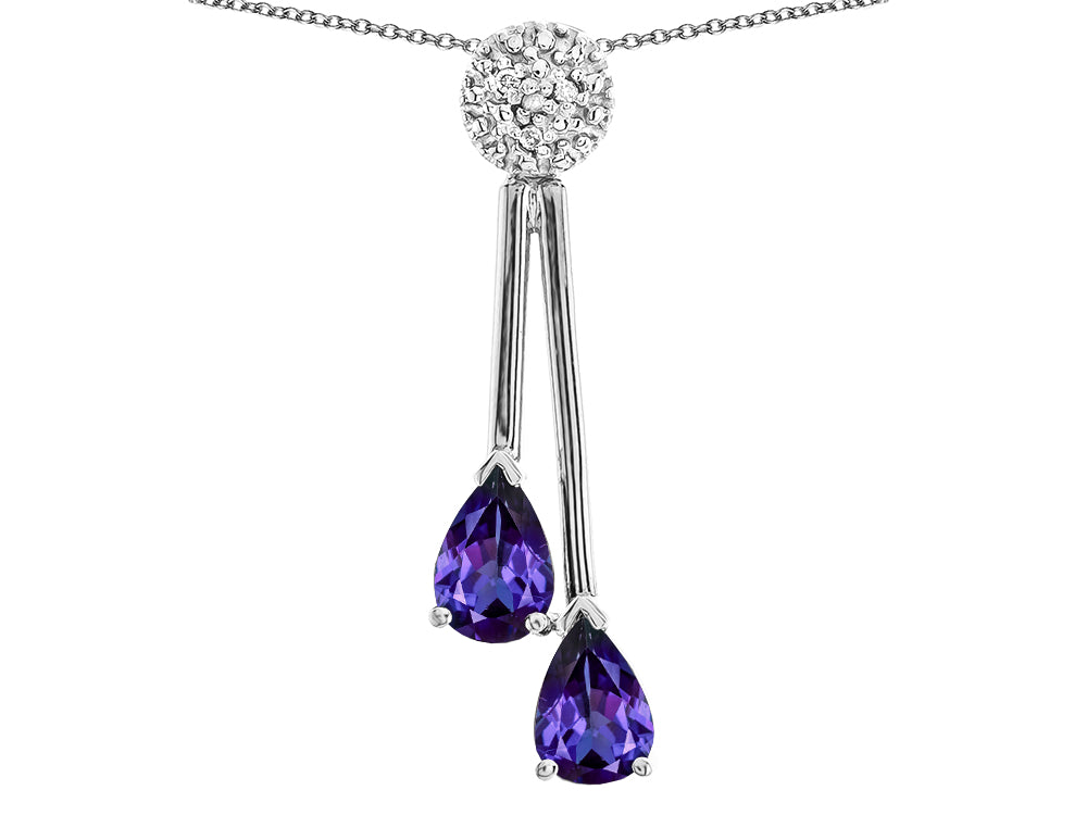 Star K Double Drop Pear Shape Ball Bar Genuine Iolite Pendant Necklace