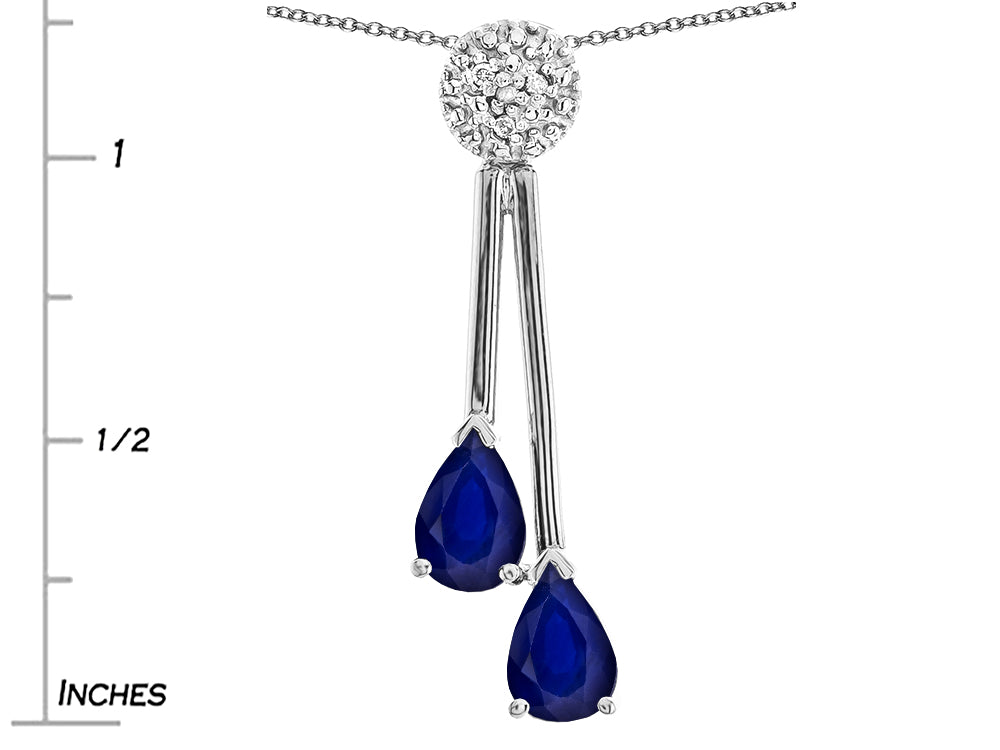 Star K Double Drop Pear Shape Ball Bar Genuine Sapphire Pendant Necklace