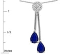 Star K Double Drop Pear Shape Ball Bar Genuine Sapphire Pendant Necklace