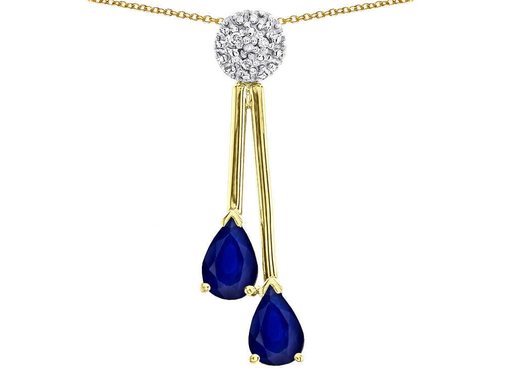 Star K Double Drop Pear Shape Ball Bar Genuine Sapphire Pendant Necklace