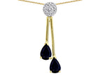 Star K Double Drop Pear Shape Ball Bar Genuine Black Sapphire Pendant Necklace
