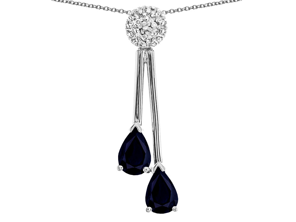 Star K Double Drop Pear Shape Ball Bar Genuine Black Sapphire Pendant Necklace