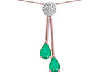 Star K Double Drop Pear Shape Ball Bar Genuine Emerald Pendant Necklace