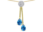 Star K Double Drop Pear Shape Ball Bar Genuine Blue Topaz Pendant Necklace