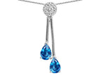 Star K Double Drop Pear Shape Ball Bar Genuine Blue Topaz Pendant Necklace