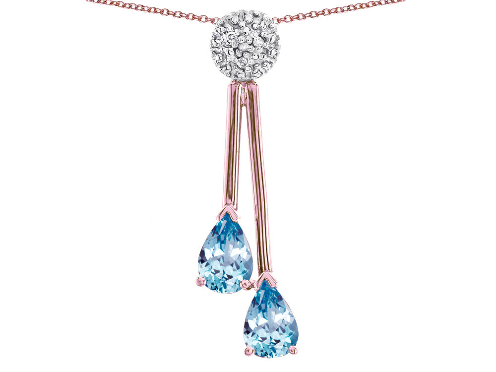 Star K Double Drop Pear Shape Ball Bar Genuine Sky Blue Topaz Pendant Necklace