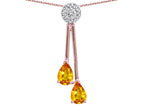 Star K Double Drop Pear Shape Ball Bar Genuine Citrine Pendant Necklace