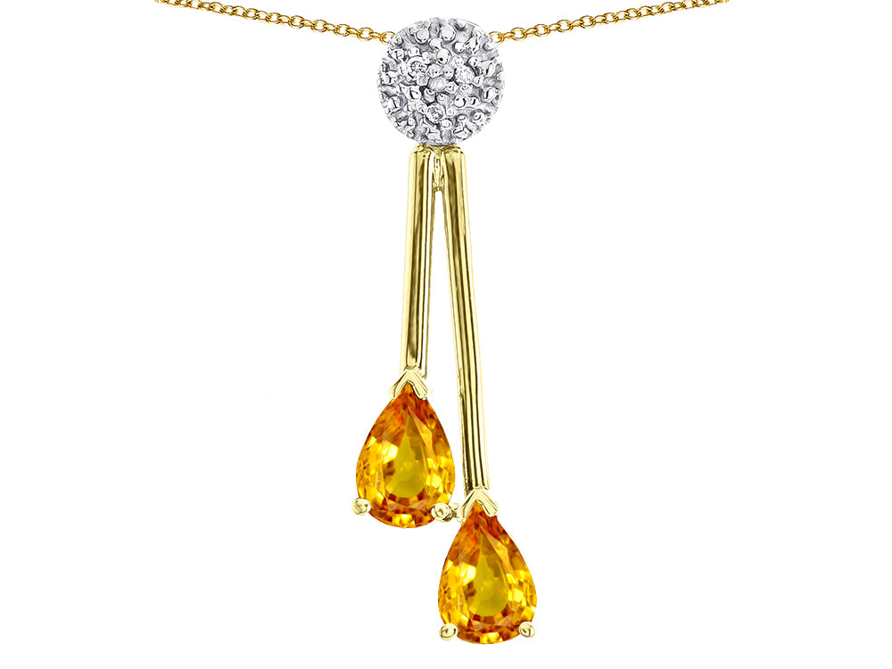 Star K Double Drop Pear Shape Ball Bar Genuine Citrine Pendant Necklace