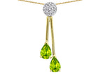 Star K Double Drop Pear Shape Ball Bar Genuine Peridot Pendant Necklace