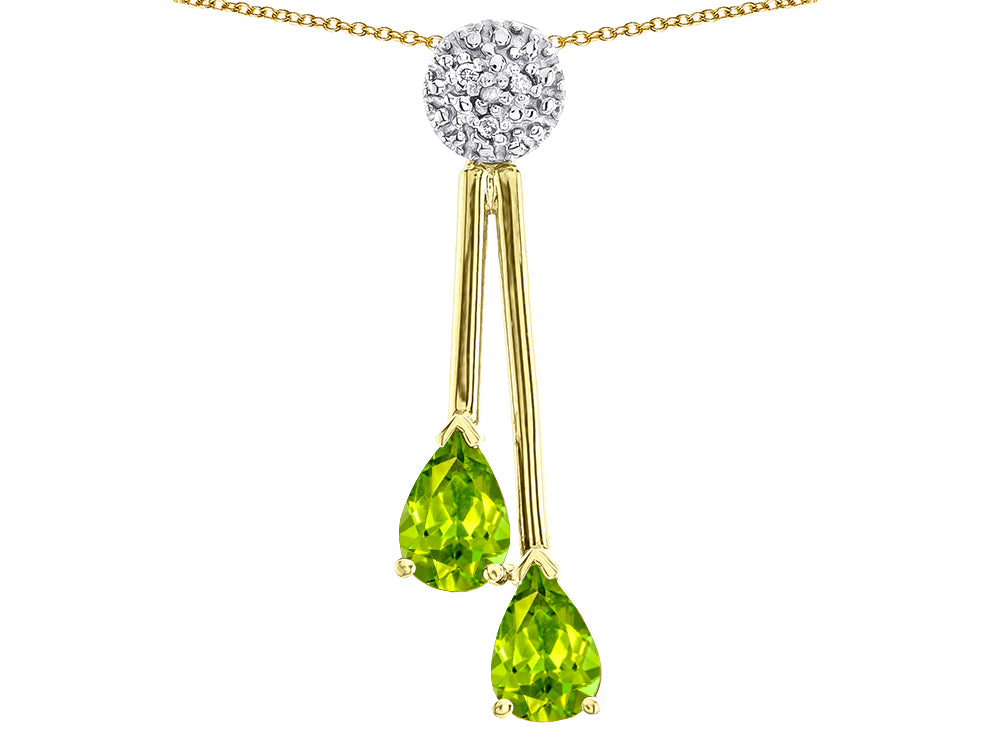 Star K Double Drop Pear Shape Ball Bar Genuine Peridot Pendant Necklace
