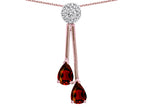 Star K Double Drop Pear Shape Ball Bar Genuine Garnet Pendant Necklace