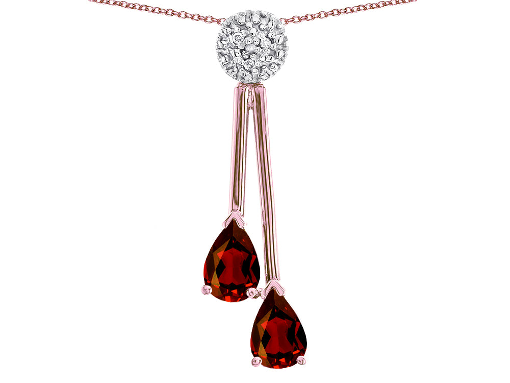 Star K Double Drop Pear Shape Ball Bar Genuine Garnet Pendant Necklace