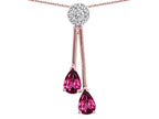 Star K Double Drop Pear Shape Ball Bar Genuine Rhodolite Pendant Necklace
