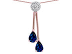 Star K Double Drop Pear Shape Ball Bar Created Sapphire Pendant Necklace