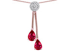 Star K Double Drop Pear Shape Ball Bar Created Ruby Pendant Necklace