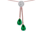 Star K Double Drop Pear Shape Ball Bar Simulated Emerald Pendant Necklace