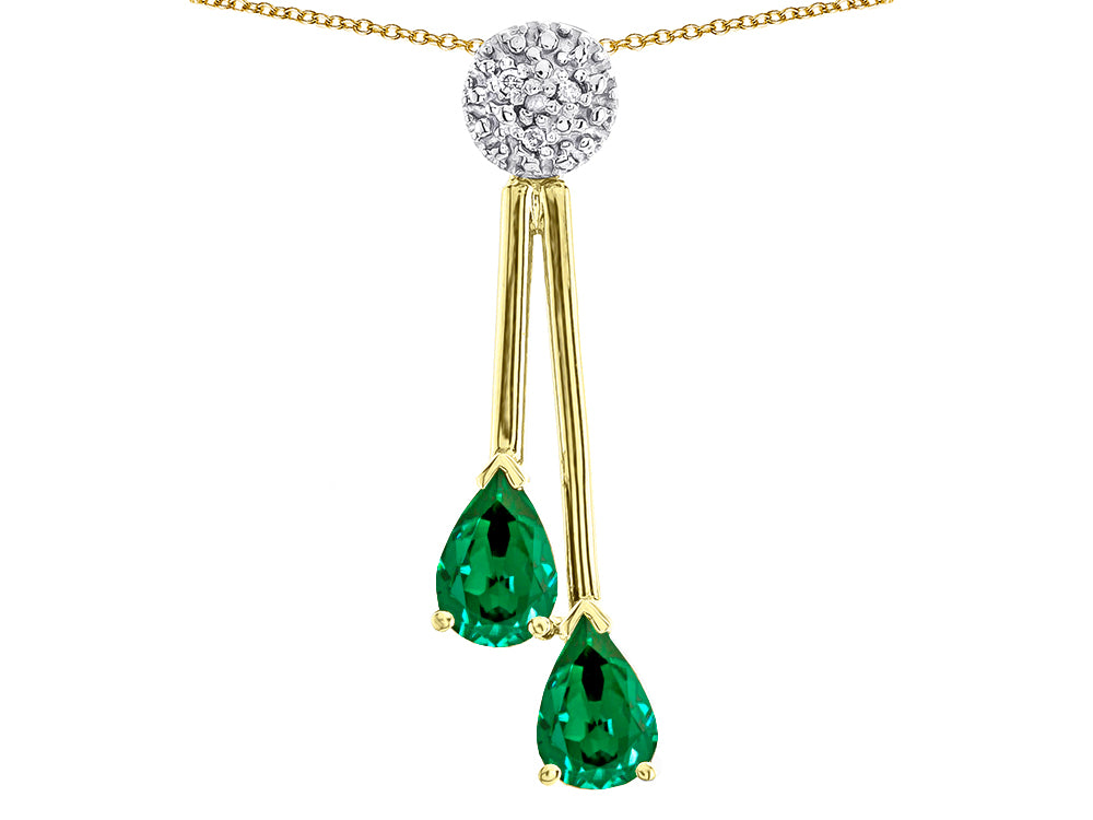Star K Double Drop Pear Shape Ball Bar Simulated Emerald Pendant Necklace