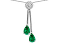 Star K Double Drop Pear Shape Ball Bar Simulated Emerald Pendant Necklace