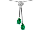 Star K Double Drop Pear Shape Ball Bar Simulated Emerald Pendant Necklace