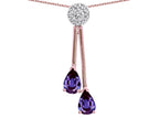 Star K Double Drop Pear Shape Ball Bar Simulated Alexandrite Pendant Necklace