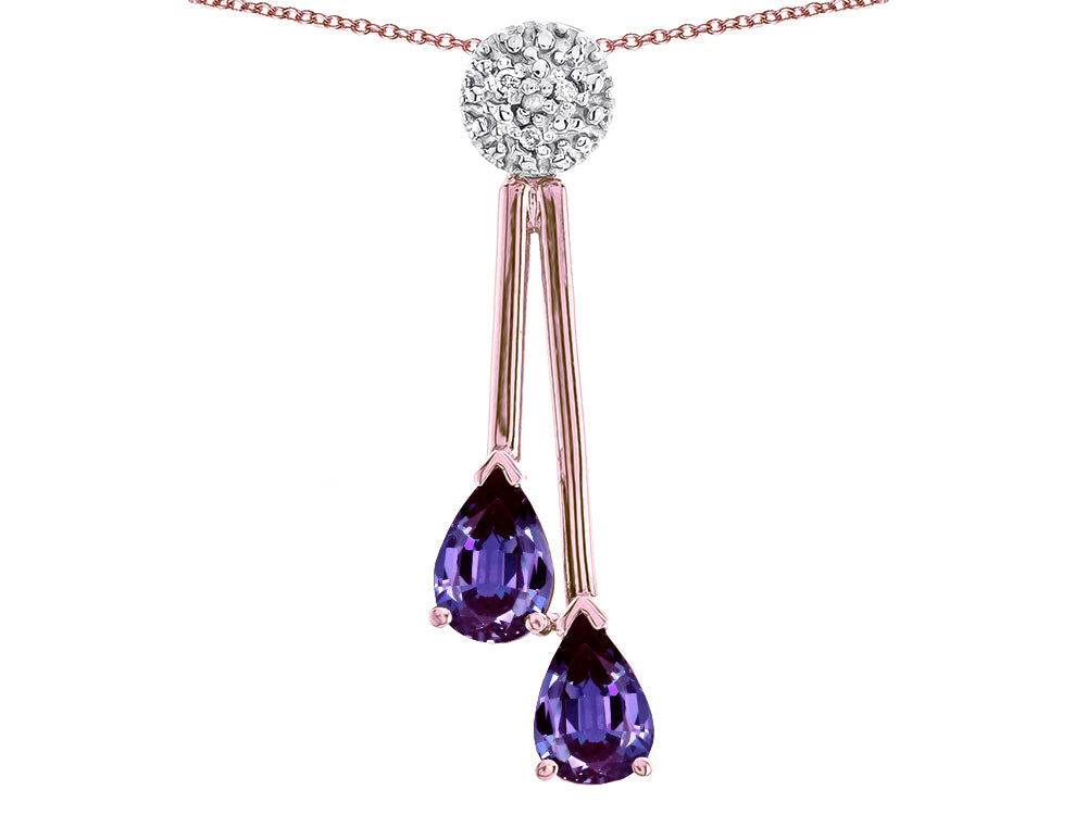 Star K Double Drop Pear Shape Ball Bar Simulated Alexandrite Pendant Necklace