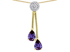 Star K Double Drop Pear Shape Ball Bar Simulated Alexandrite Pendant Necklace