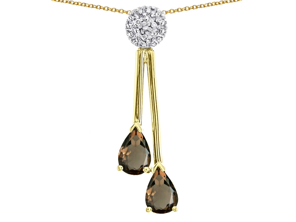 Star K Double Drop Pear Shape Ball Bar Genuine Smoky Quartz Pendant Necklace