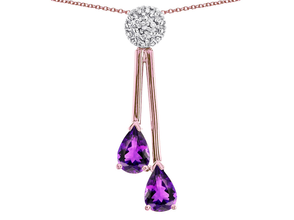 Star K Double Drop Pear Shape Ball Bar Genuine Amethyst Pendant Necklace
