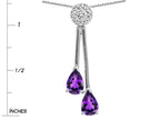 Star K Double Drop Pear Shape Ball Bar Genuine Amethyst Pendant Necklace