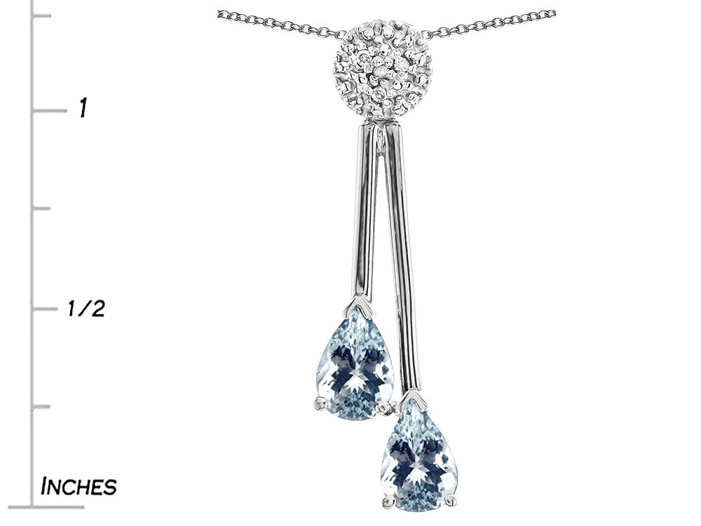 Star K Double Drop Pear Shape Ball Bar Genuine Aquamarine Pendant Necklace