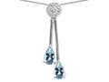 Star K Double Drop Pear Shape Ball Bar Genuine Aquamarine Pendant Necklace