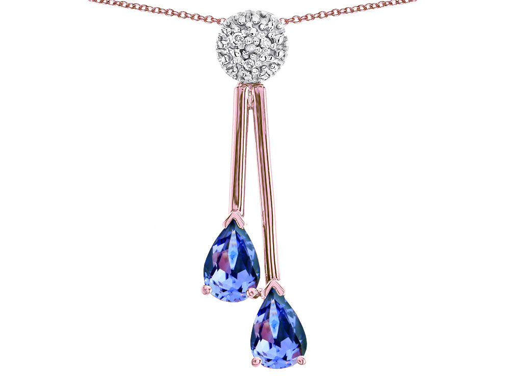 Star K Double Drop Pear Shape Ball Bar Genuine Tanzanite Pendant Necklace