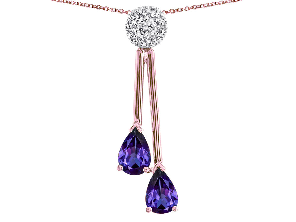 Star K Double Drop Pear Shape Ball Bar Genuine Iolite Pendant Necklace