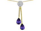 Star K Double Drop Pear Shape Ball Bar Genuine Iolite Pendant Necklace