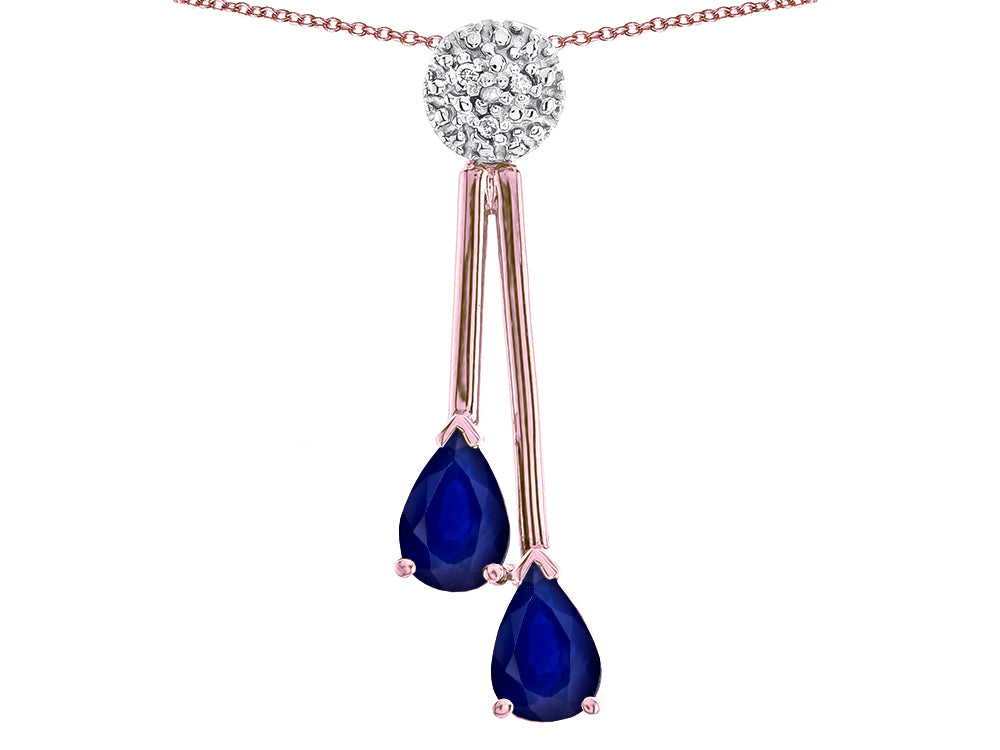 Star K Double Drop Pear Shape Ball Bar Genuine Sapphire Pendant Necklace
