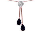 Star K Double Drop Pear Shape Ball Bar Genuine Black Sapphire Pendant Necklace