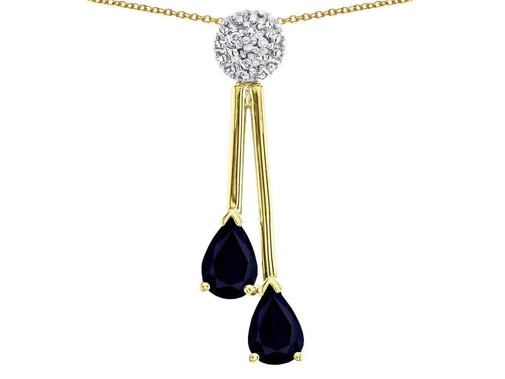 Star K Double Drop Pear Shape Ball Bar Genuine Black Sapphire Pendant Necklace