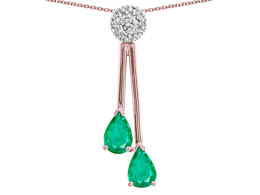 Star K Double Drop Pear Shape Ball Bar Genuine Emerald Pendant Necklace