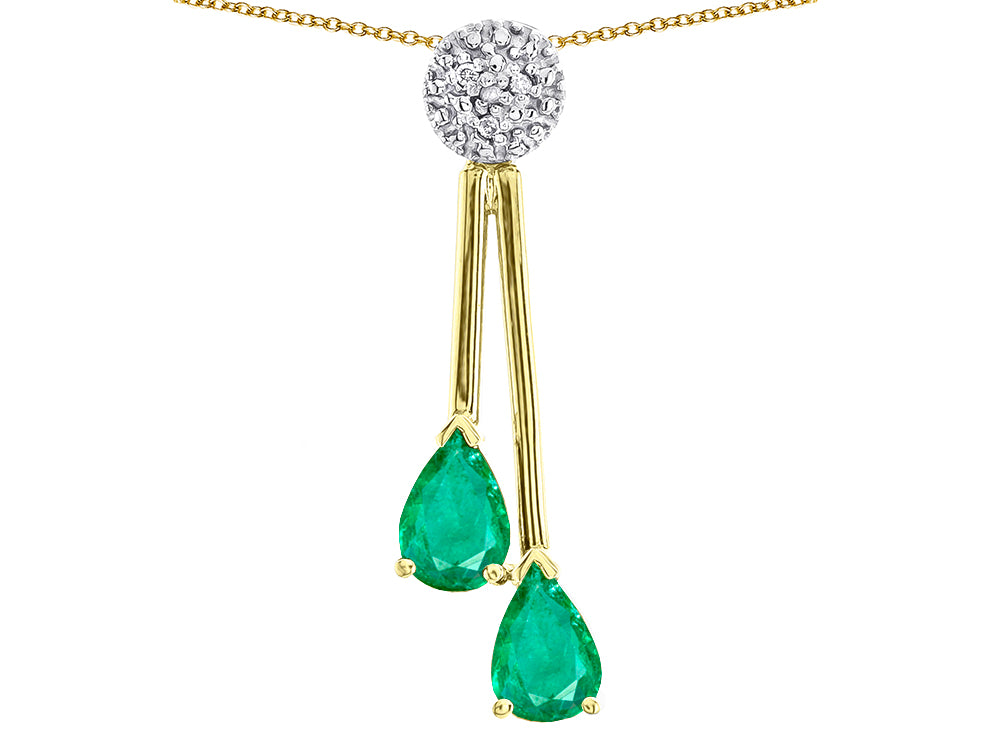 Star K Double Drop Pear Shape Ball Bar Genuine Emerald Pendant Necklace