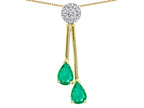 Star K Double Drop Pear Shape Ball Bar Genuine Emerald Pendant Necklace