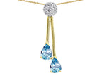 Star K Double Drop Pear Shape Ball Bar Genuine Sky Blue Topaz Pendant Necklace