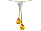 Star K Double Drop Pear Shape Ball Bar Genuine Citrine Pendant Necklace