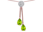 Star K Double Drop Pear Shape Ball Bar Genuine Peridot Pendant Necklace
