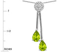 Star K Double Drop Pear Shape Ball Bar Genuine Peridot Pendant Necklace