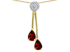 Star K Double Drop Pear Shape Ball Bar Genuine Garnet Pendant Necklace