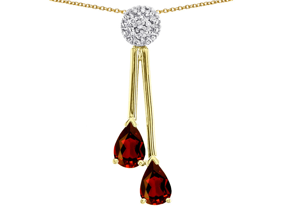 Star K Double Drop Pear Shape Ball Bar Genuine Garnet Pendant Necklace
