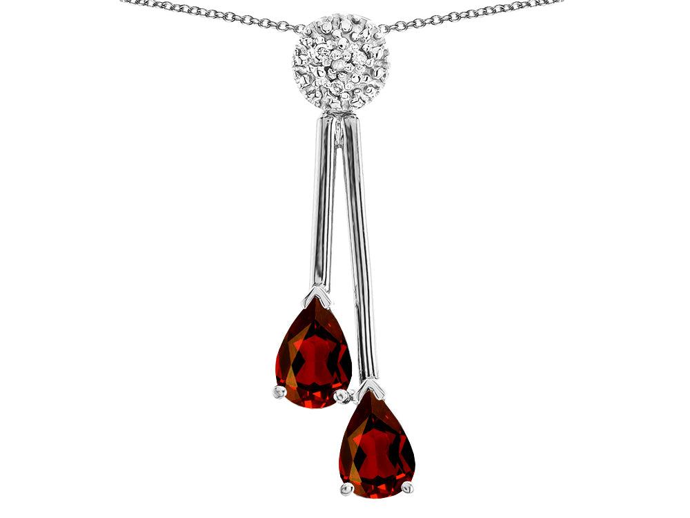 Star K Double Drop Pear Shape Ball Bar Genuine Garnet Pendant Necklace