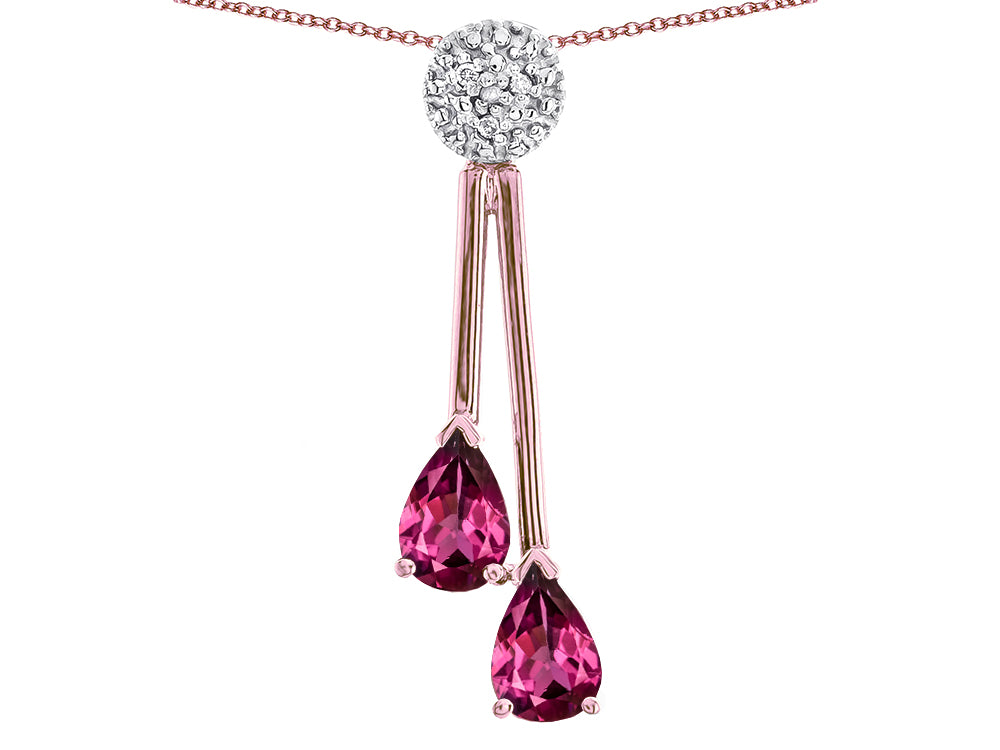Star K Double Drop Pear Shape Ball Bar Genuine Rhodolite Pendant Necklace