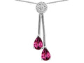 Star K Double Drop Pear Shape Ball Bar Genuine Rhodolite Pendant Necklace