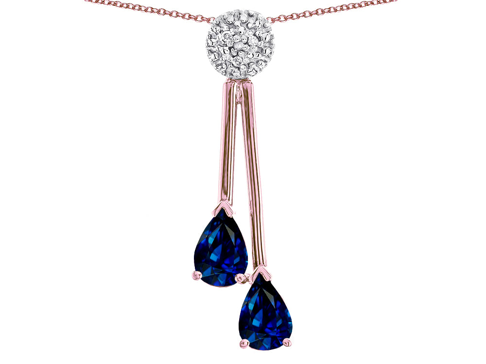 Star K Double Drop Pear Shape Ball Bar Created Sapphire Pendant Necklace
